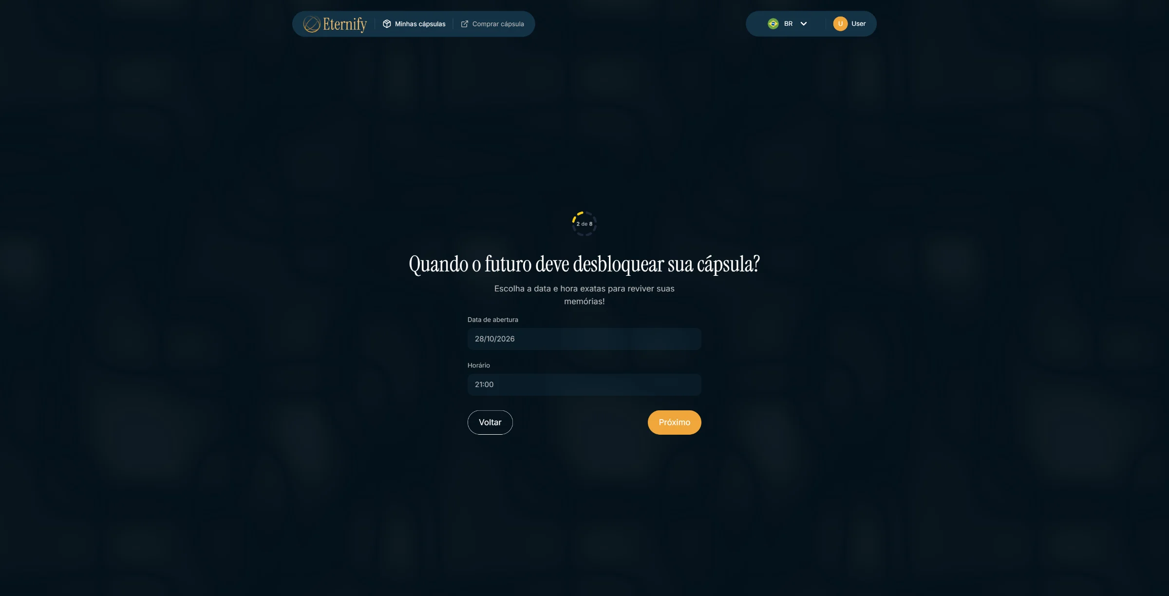 Criação, passo 2: a data e a hora em que a cápsula vai abrir